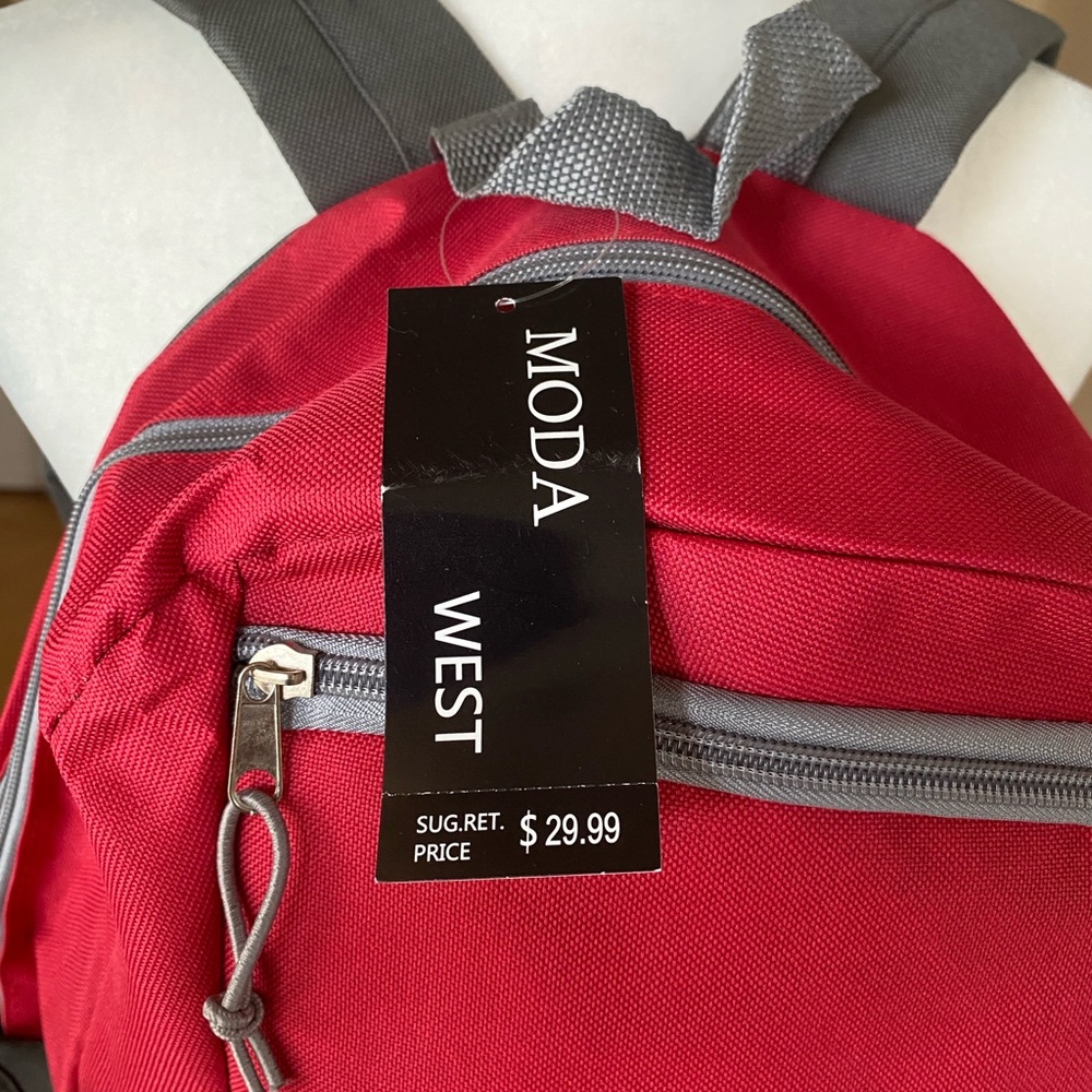 NWT Moda West Red and Gray Backpack - Picture 2 of 7